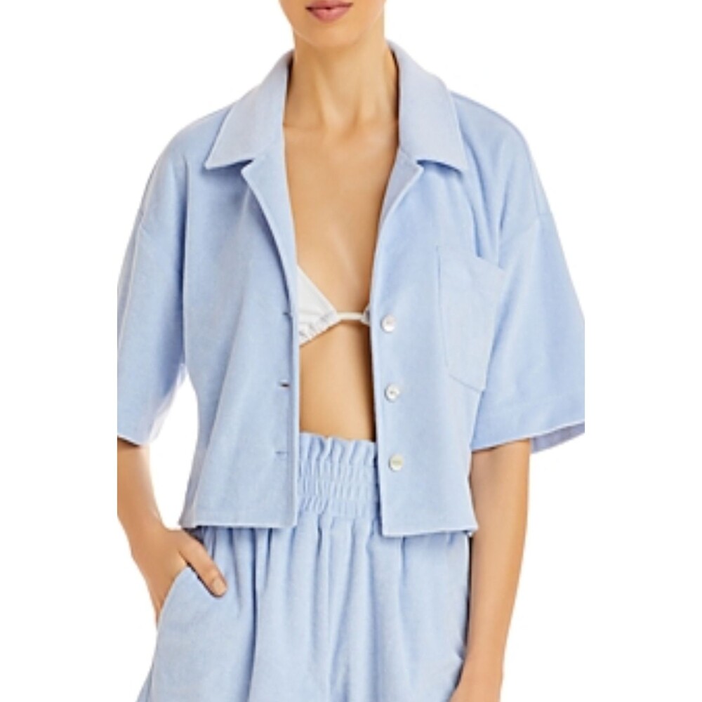NWT Aqua  Swim Terrycloth Cropped Shirt Swimsuit Cover Up  sz S Blue